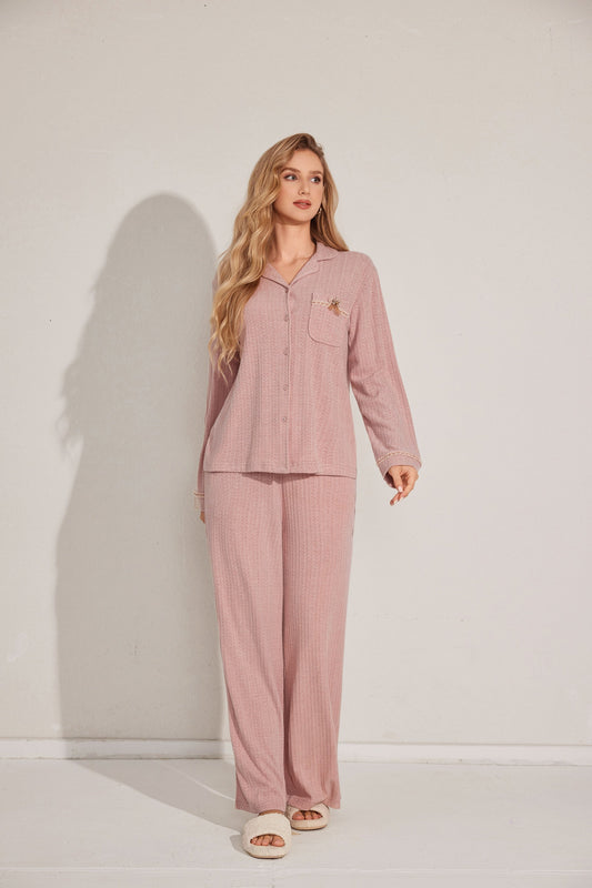 Open-Front Pyjama Set with Long Sleeves