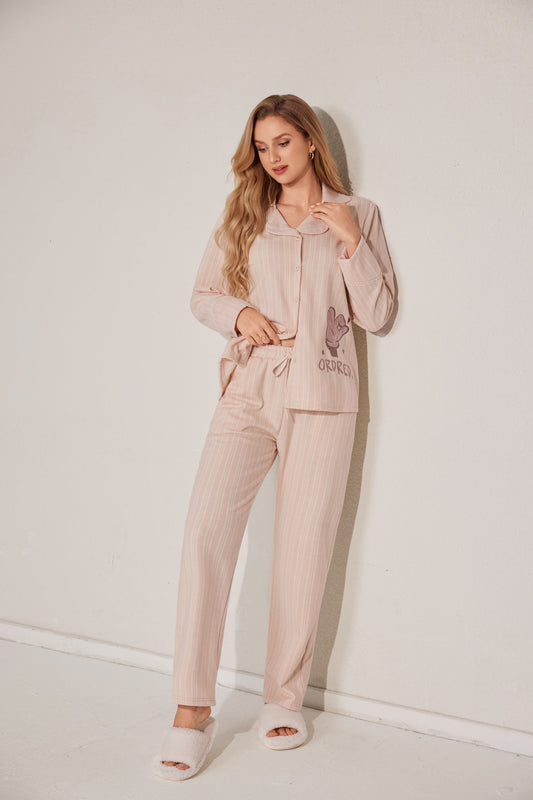 Embroidered Top and Wide-Leg Pajama Set