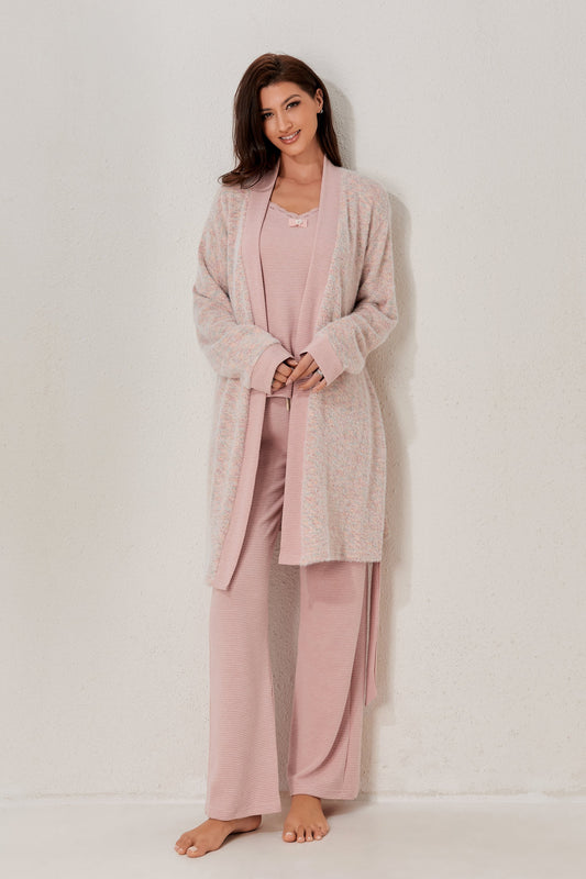 طقم رداء وبيجاما من ثلاث قطع مع بلوزة 