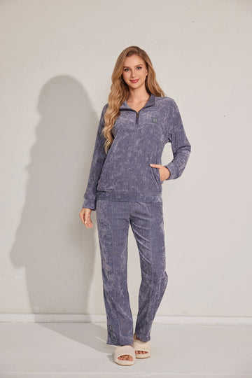 Two-piece soft textured long sleeve pajama set