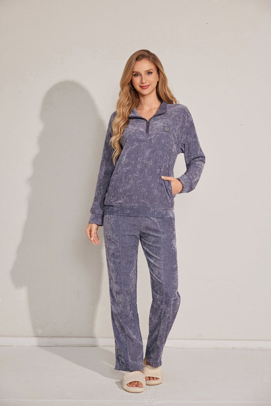 Two-piece soft textured long sleeve pajama set