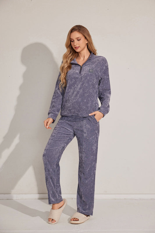 Two-piece soft textured long sleeve pajama set