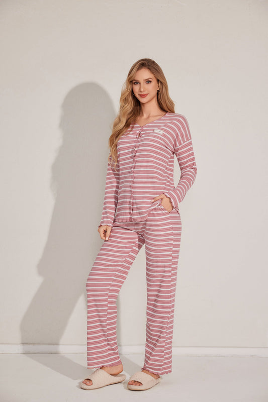 Two-piece striped open pajama set