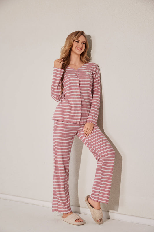 Two-piece striped open pajama set