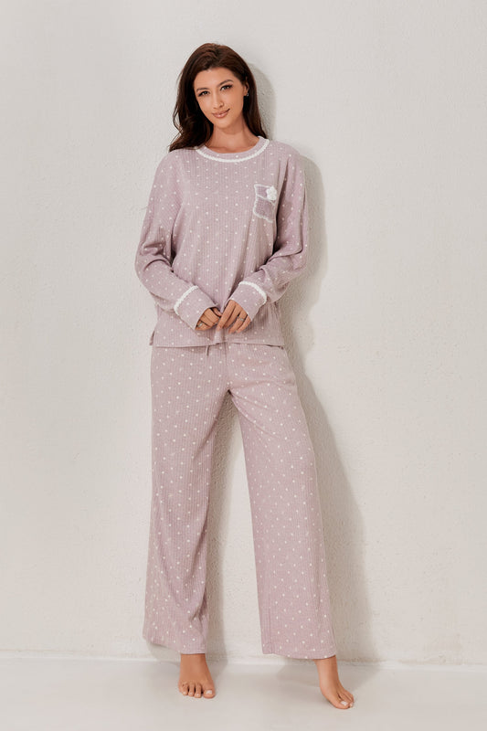 طقم بيجاما باستيل بأكمام طويلة من قطعتين 
