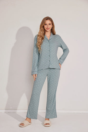 Two-piece open collar pajama set