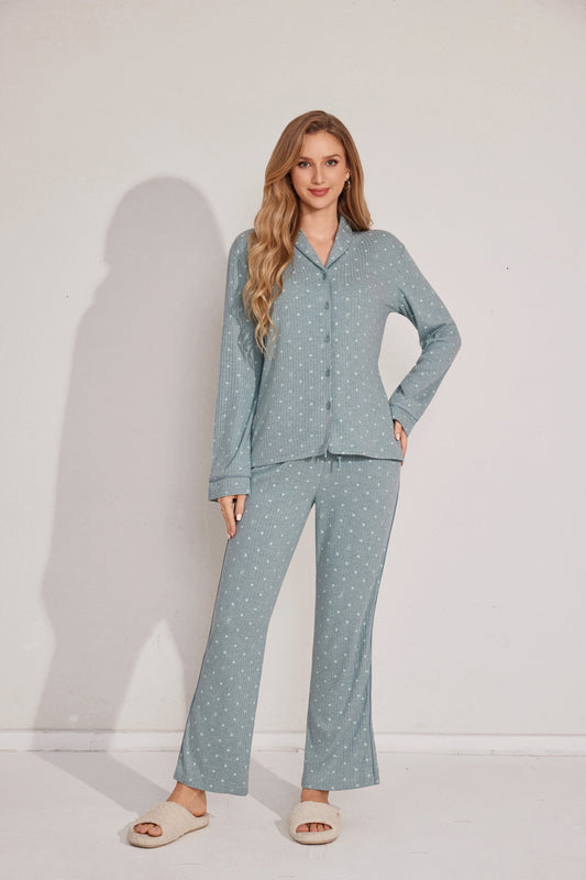 Two-piece open collar pajama set