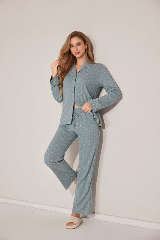 Two-piece open collar pajama set
