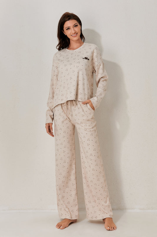 طقم بيجاما بأكمام طويلة من قطعتين 