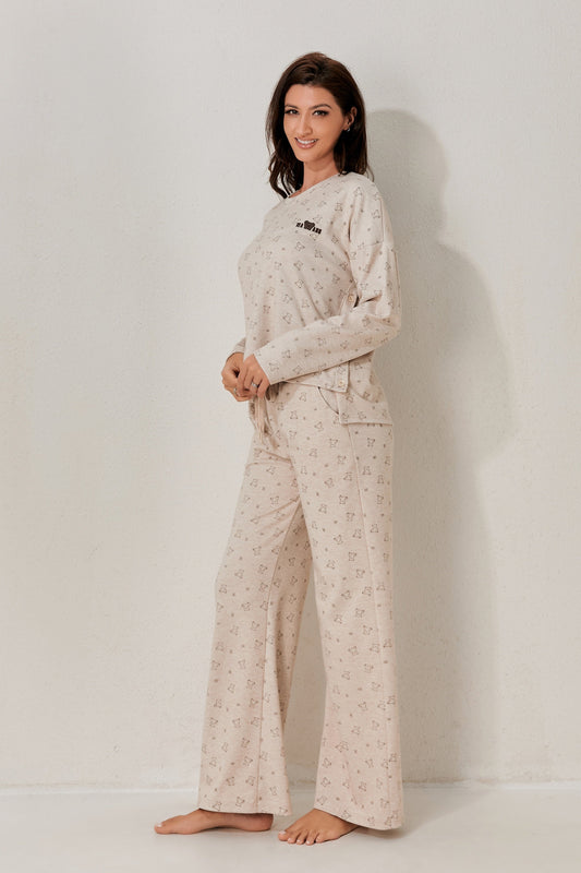 طقم بيجاما بأكمام طويلة من قطعتين 