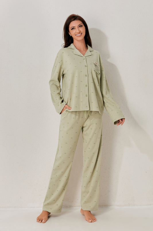 طقم بيجاما بأكمام طويلة من قطعتين 