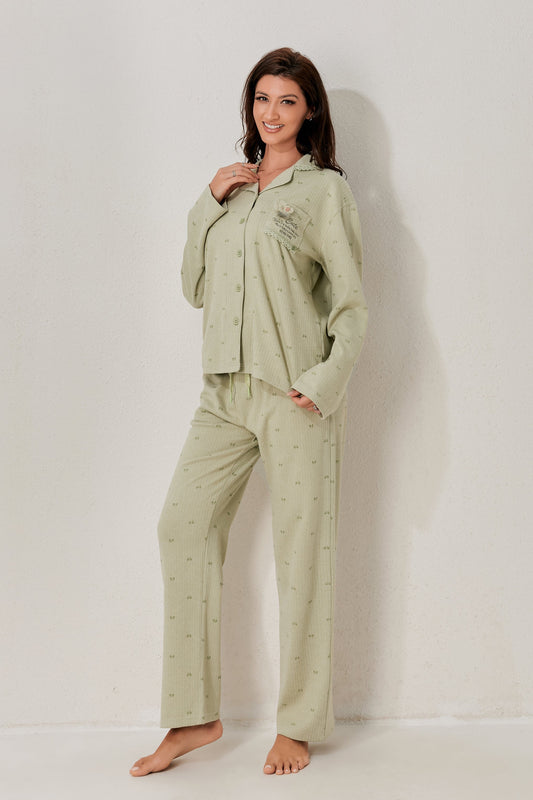 طقم بيجاما بأكمام طويلة من قطعتين 