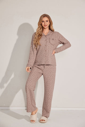 Two-piece buttoned long sleeve pajama set