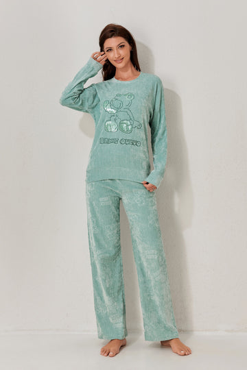 طقم بيجاما بأكمام طويلة من قطعتين 