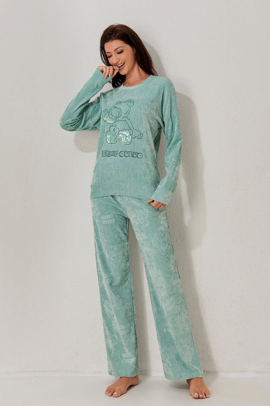 طقم بيجاما بأكمام طويلة من قطعتين 