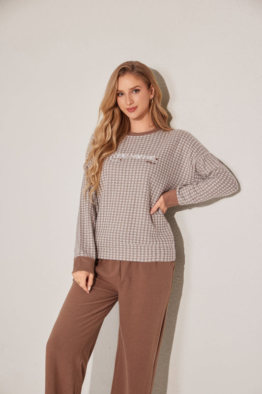 Two-piece pajama set in soft neutral tones