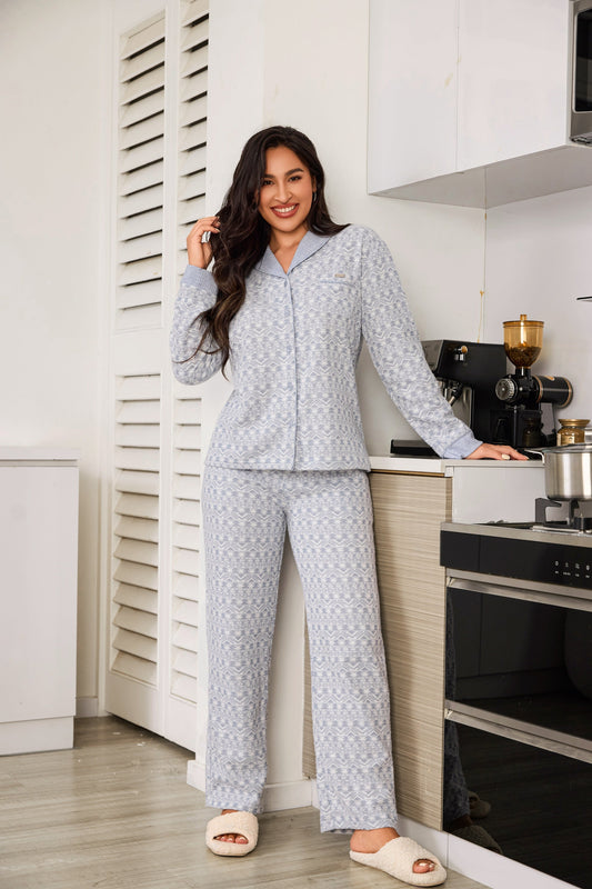 Open two-piece pajama set with relaxed fit