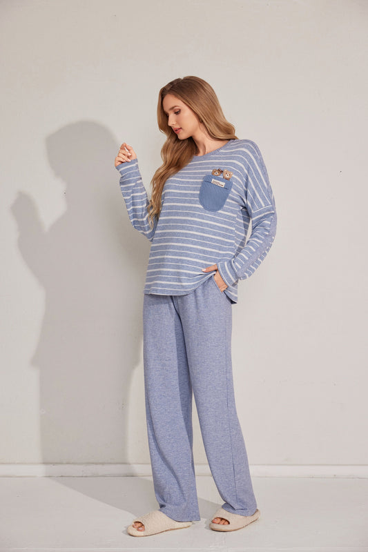 Two-piece striped pajama set in soft fabric