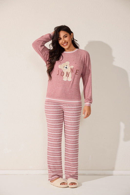 Striped long-sleeve two-piece pajama set
