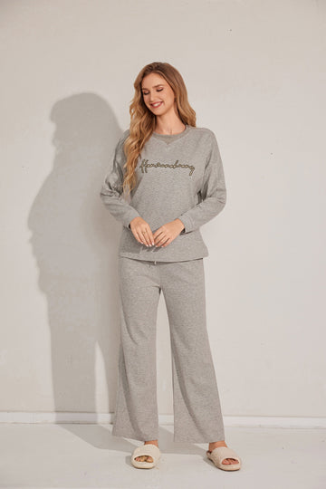 Wide-leg textured two-piece pyjamas