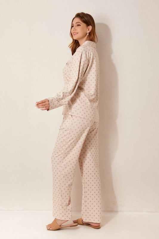 Two-piece open pajama set with button-up top