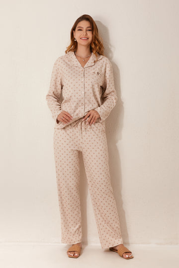 Two-piece open pajama set with button-up top