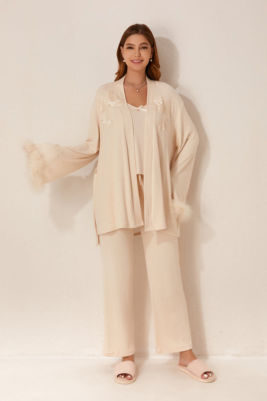 طقم رداء وبلوزة مربوط من ثلاث قطع 