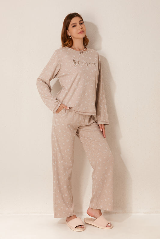 طقم بيجاما بأكمام طويلة من قطعتين 